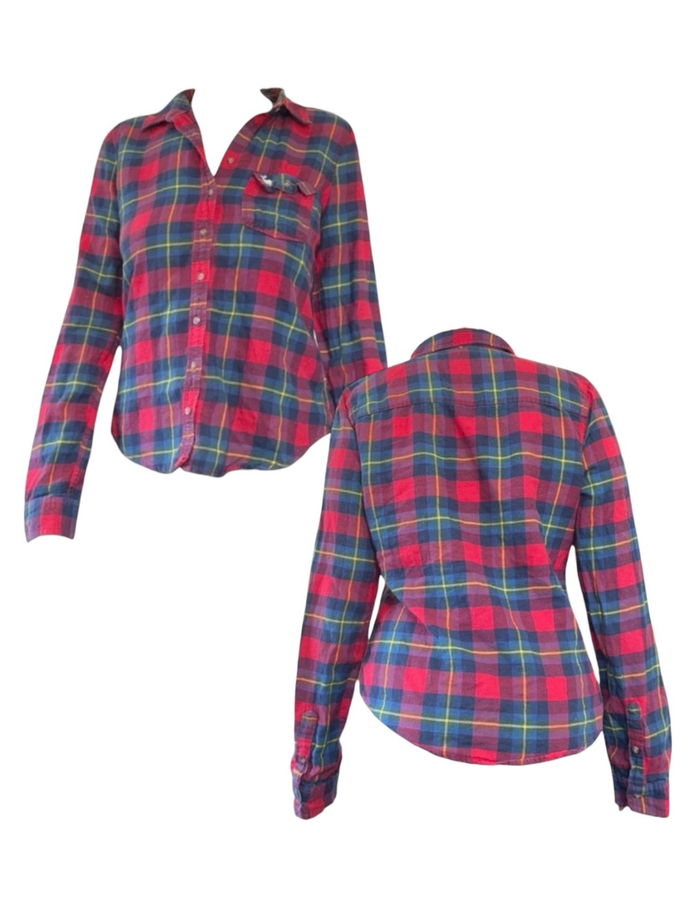 Fitted Red & Green Plaid Button-Up Shirt